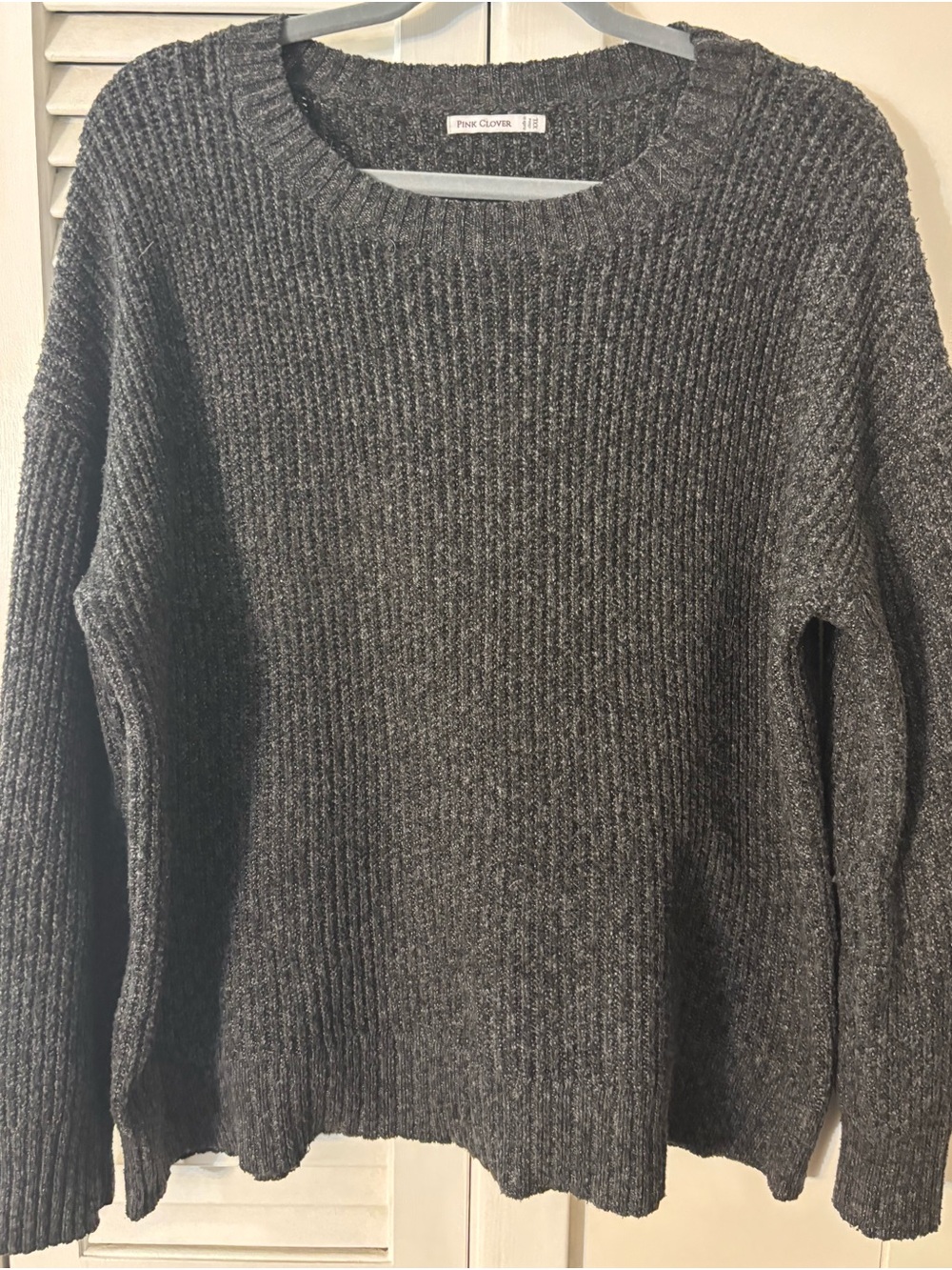 Pink Clover Dark Charcoal Ribbed Crewneck Sweater